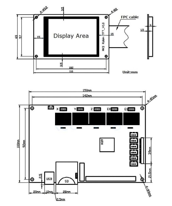 Tarjeta madre y pantalla para impresora 3D MKS Robin STM32