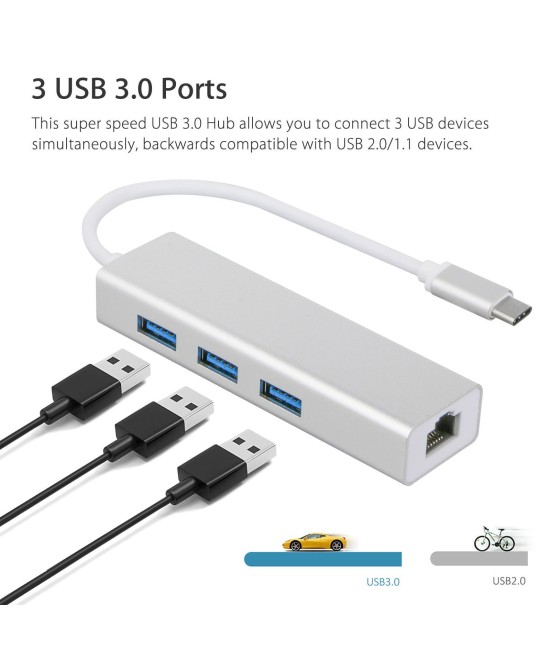 Adaptador de RED y HUB USB 3.0 de USB-C a RJ45 10/100M