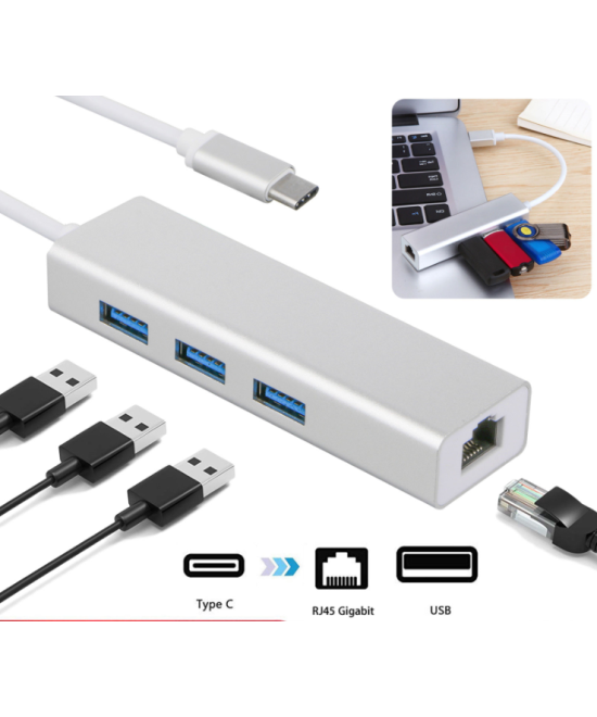 Adaptador de RED y HUB USB 3.0 de USB-C a RJ45 10/100M