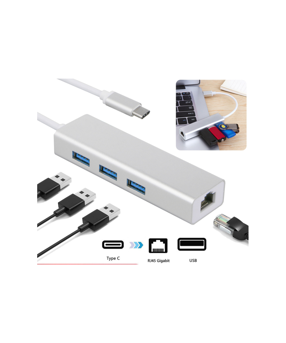 Adaptador de RED y HUB USB 3.0 de USB-C a RJ45 10/100M