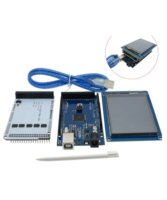 Tarjeta de Desarrollo Mega 2560 R3, Shield y Pantalla Touch 3.2 Pulgadas (Kit)