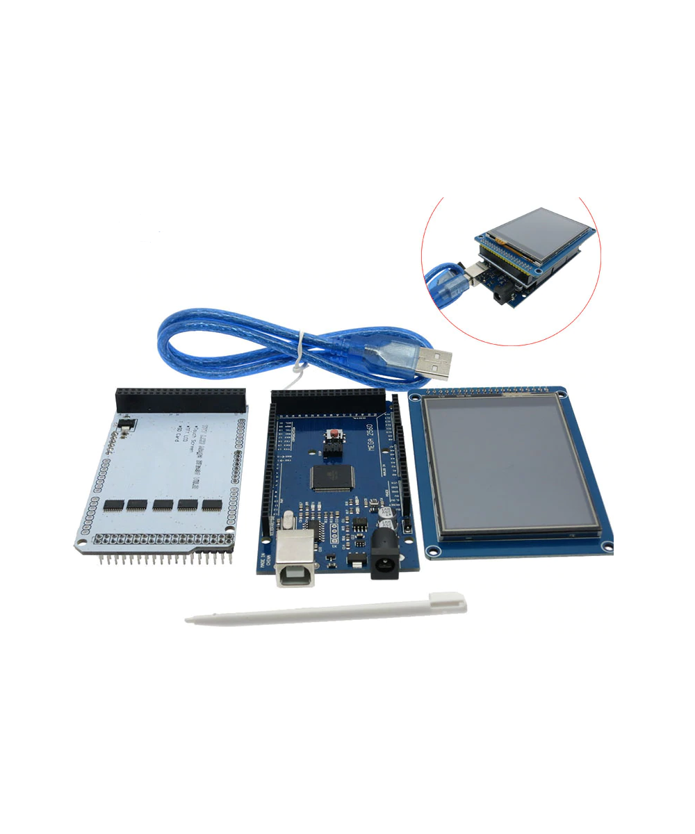 Tarjeta de Desarrollo Mega 2560 R3, Shield y Pantalla Touch 3.2 Pulgadas (Kit)