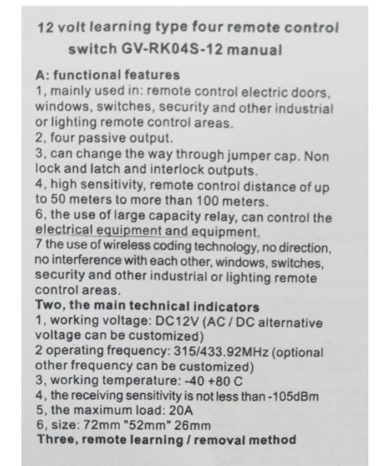 Rele inalambrico 4 canales 2 controles 315MHZ