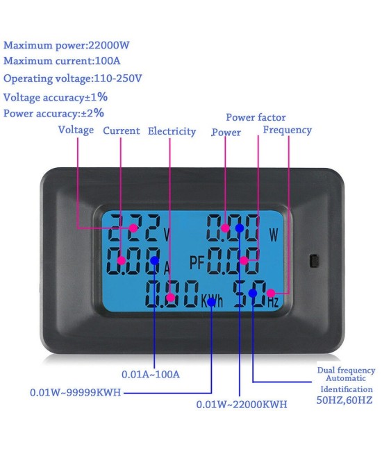 Monitor de energia AC 110V/220V 100A monofasico