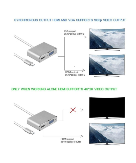 Adaptador USB-C a HDMI/ VGA