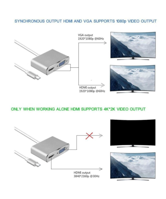 Adaptador USB-C a HDMI/ VGA
