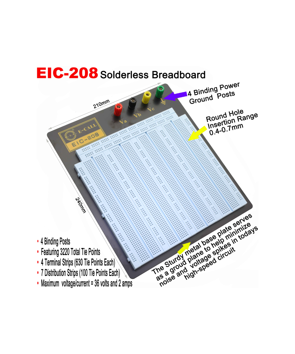 Placa de pruebas para laboratorio 3220 puntos 240x210mm EIC-108