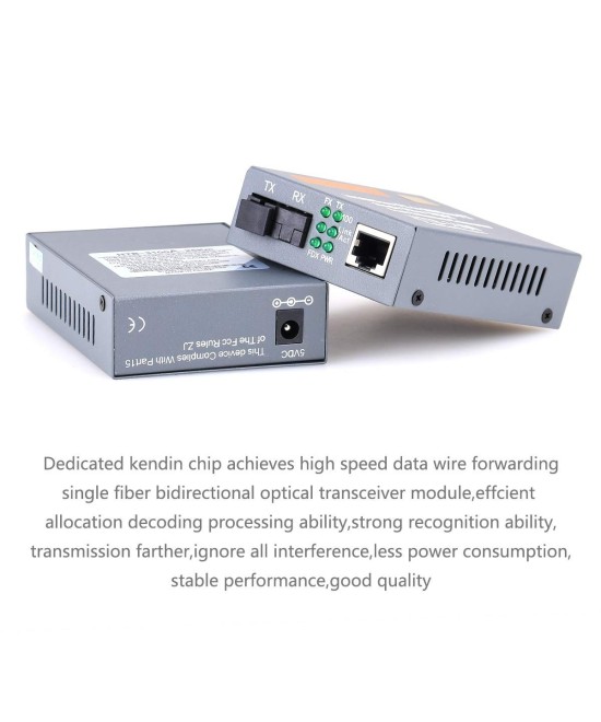 TransReceiver de fibra óptica TX y RX 25Km (par de media converter)
