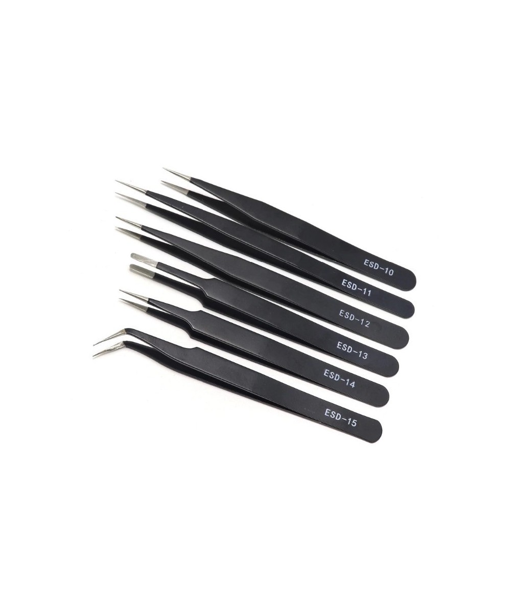 Set de pinzas antiestáticas de acero inoxidable 6 piezas
