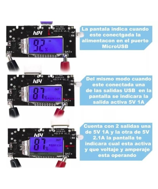 Modulo de Carga USB para Baterias 18650 con Pantalla BMS