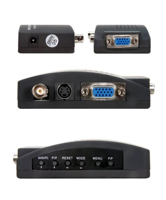 Convertidor de audio y video de BNC, S-video a VGA
