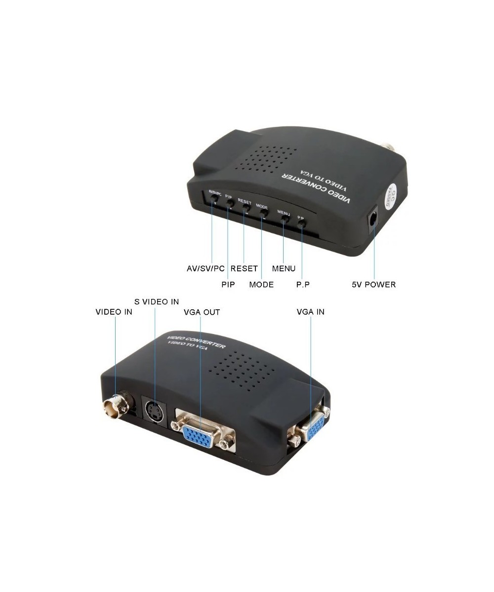 Convertidor de audio y video de BNC, S-video a VGA