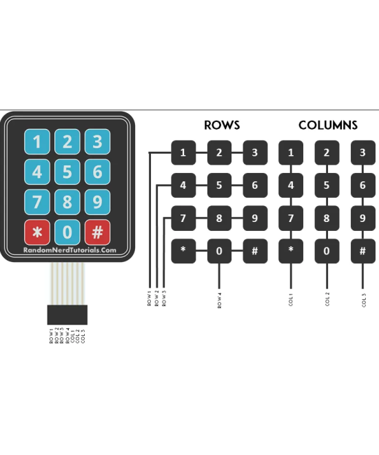 Teclado matricial con membrana 3x4 de 12 teclas