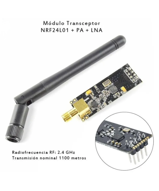 Modulo NRF24L01+PA+LNA 2.4GHz SPI 1Km con Antena