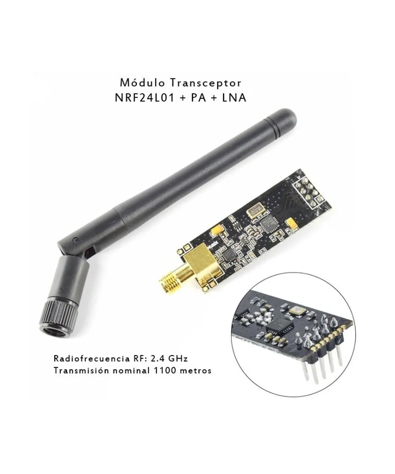 Modulo NRF24L01+PA+LNA 2.4GHz SPI 1Km con Antena