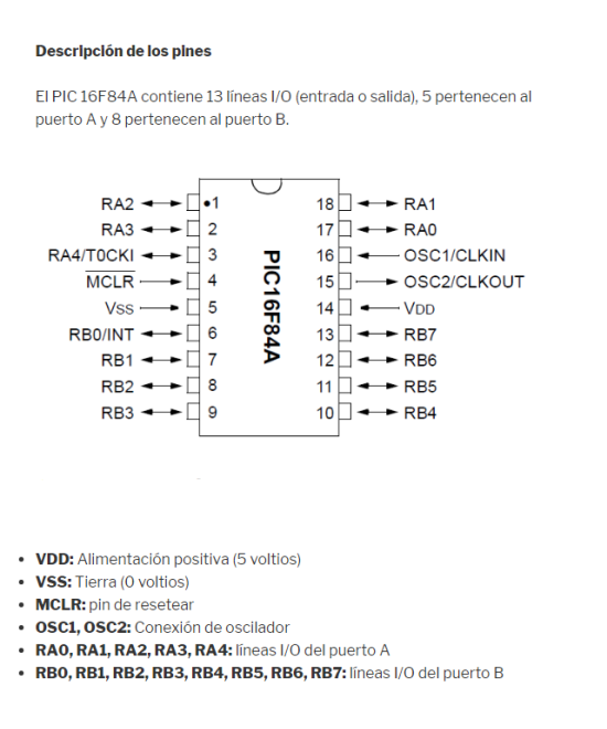 Circuito integrado programable PIC 16F84A