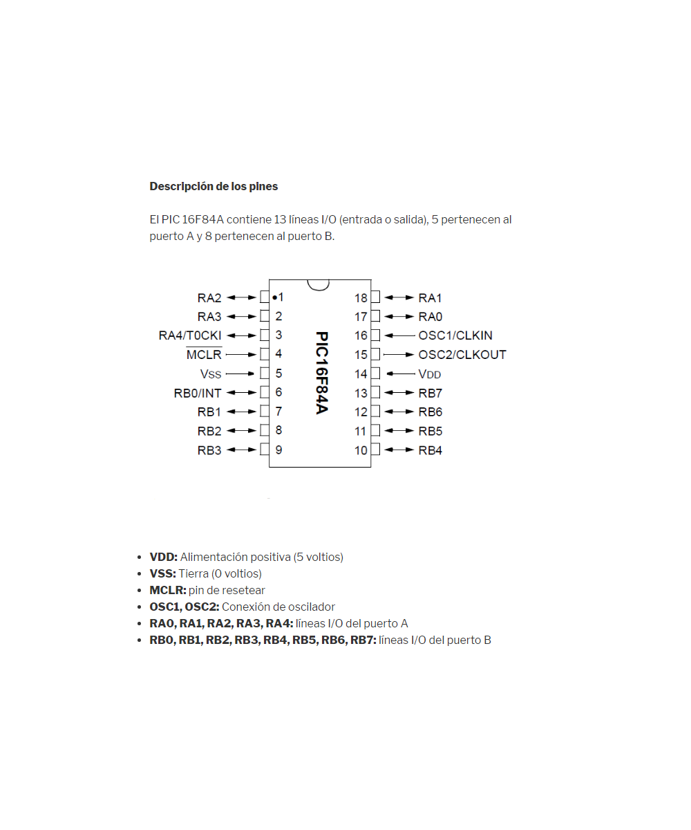 Circuito integrado programable PIC 16F84A