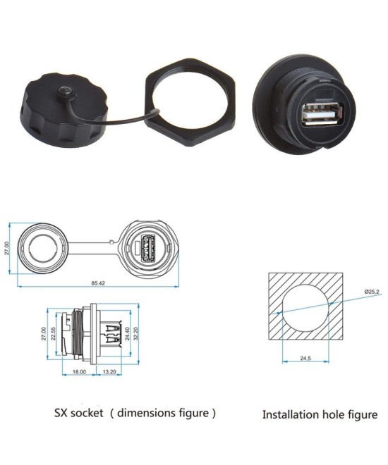 Conector impermeable USB 2.0
