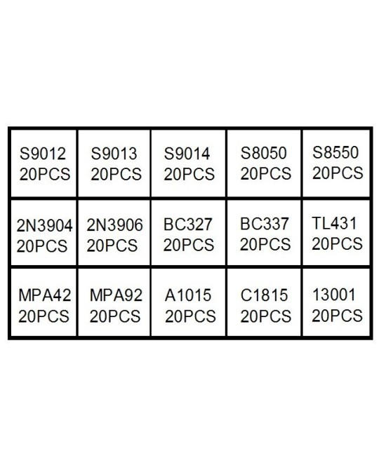 Transistores NPN, PNP 15 valores (Caja 300 unidades)