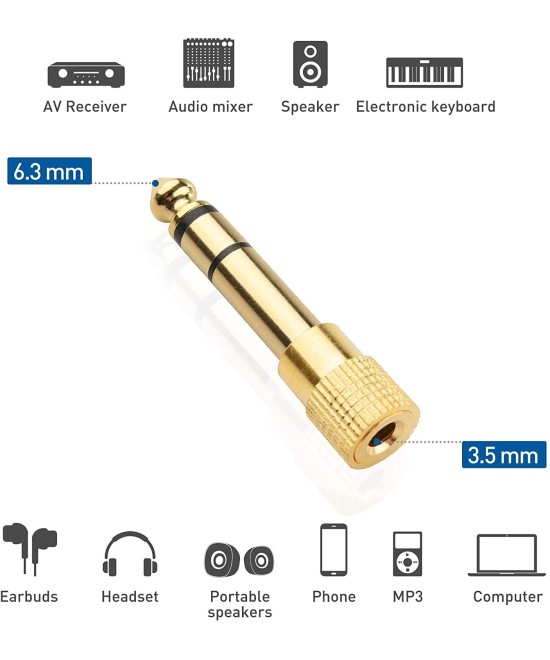 Adaptador de audio salida macho 1/4" (6.35mm)  y entrada hembra de 3.5mm