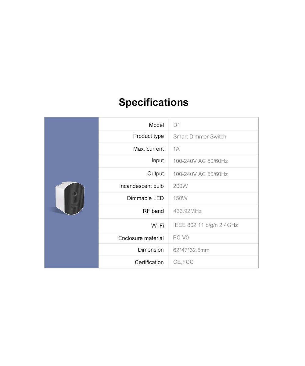 Interruptor Dimmer D1 con control 433mhz y base Inteligente Sonoff