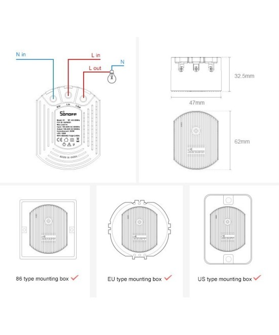 Interruptor Dimmer D1 con control 433mhz y base Inteligente Sonoff