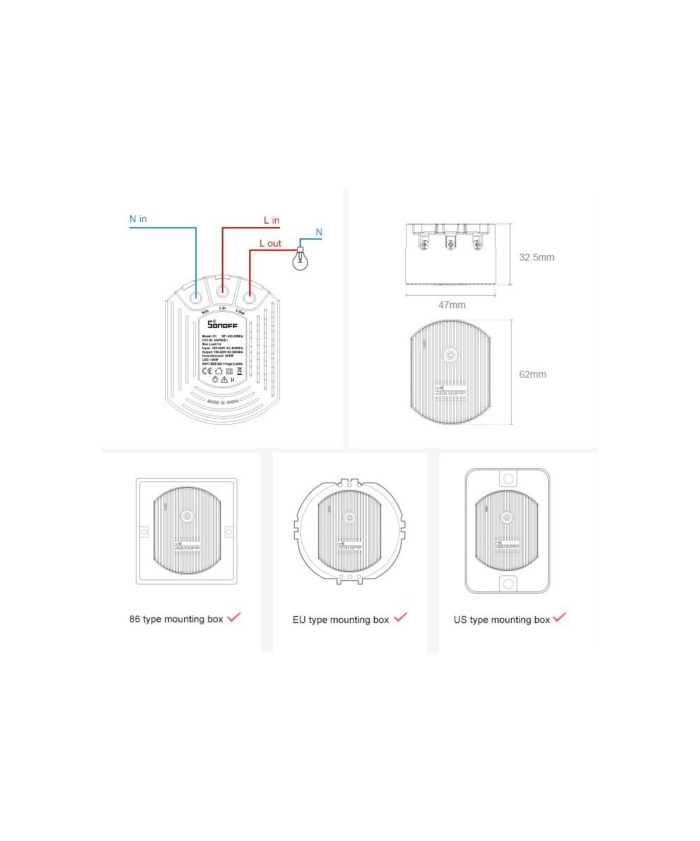 Interruptor Dimmer D1 con control 433mhz y base Inteligente Sonoff