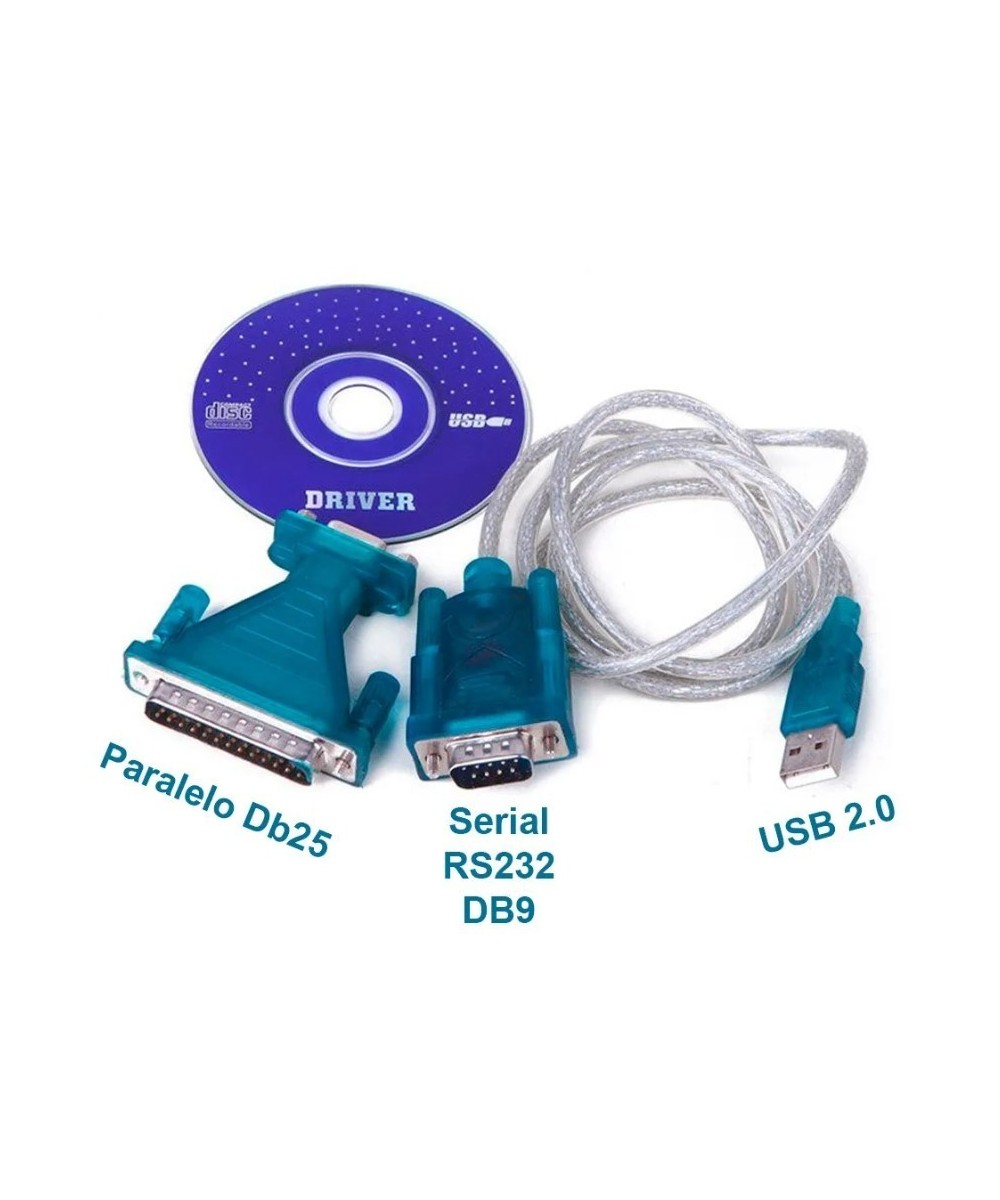 Cable convertidor de USB a RS232 DB9 con adaptador DB9 hembra a DB25 macho paralelo
