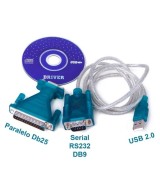 Cable convertidor de USB a RS232 DB9 con adaptador DB9 hembra a DB25 macho paralelo