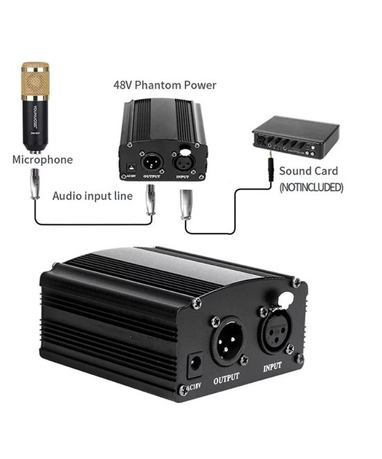 Fuente para microfono de condensador 48V DC (Phantom)