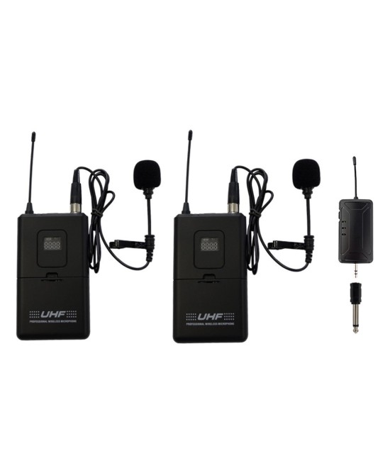 Microfonos Inalambricos M-202 UHF con 1 Receptor 3.5mm y 2 Transmisores