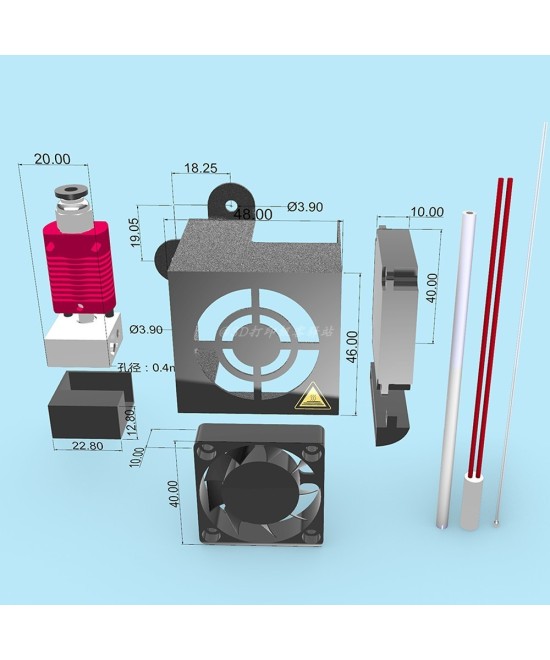 Extrusor con carcasa y ventiladora impresora 3D