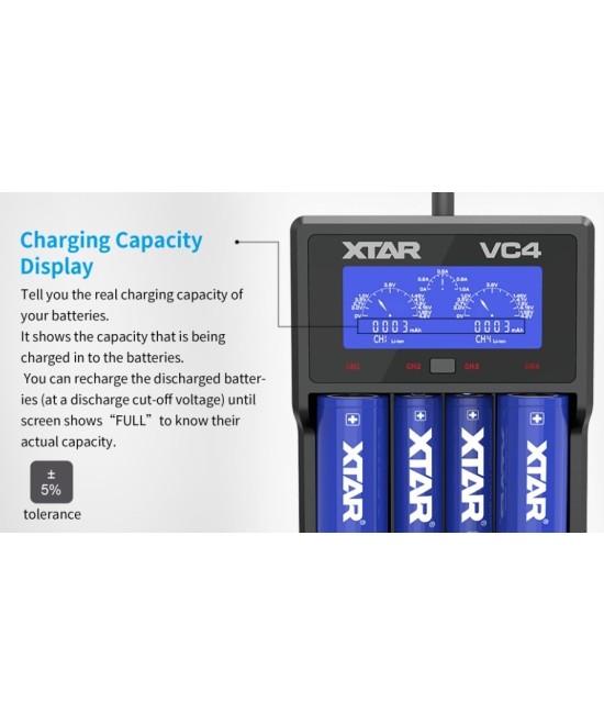 Cargador de baterías Xtar VC4 4 espacios