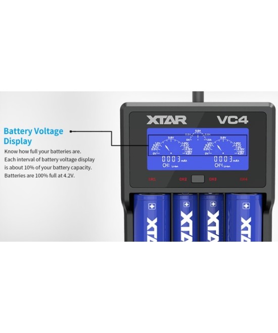 Cargador de baterías Xtar VC4 4 espacios