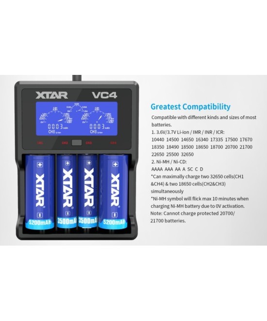 Cargador de baterías Xtar VC4 4 espacios