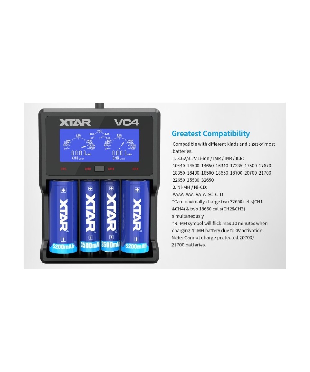 Cargador de baterías Xtar VC4 4 espacios