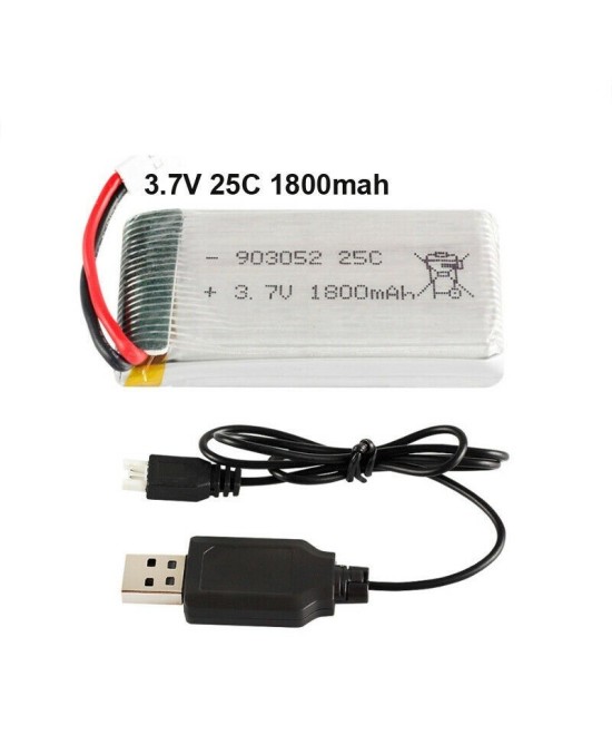 Batería tipo lipo recargable 903052 3.7V para drone 1800MaH con cargador USB