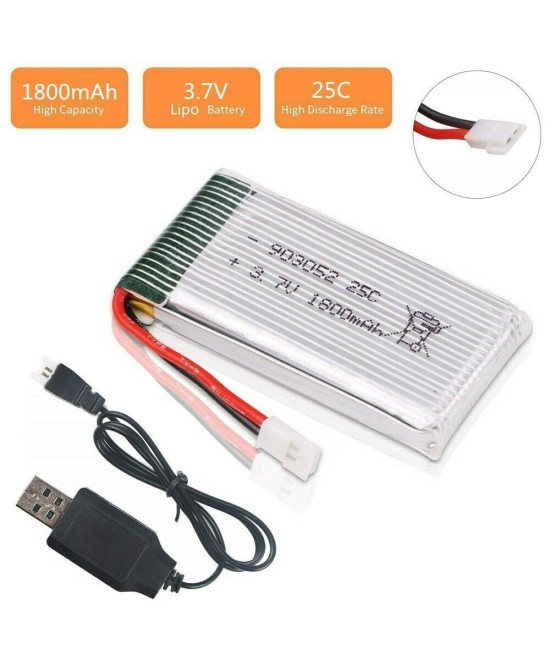 Batería tipo lipo recargable 903052 3.7V para drone 1800MaH con cargador USB