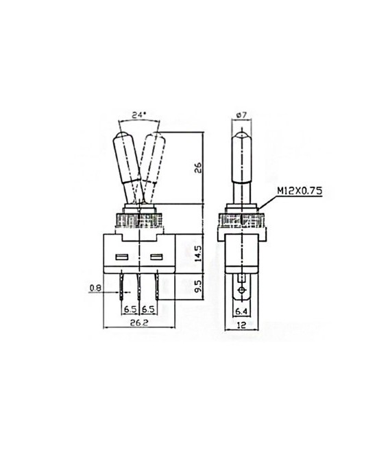 Interruptor de palanca 2 posiciones ASW-15D 3P 12V 20A con luz verde