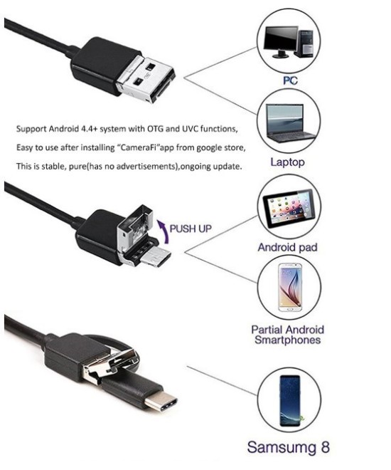 Endoscopio digital 3 en 1 con camara y luz 5m