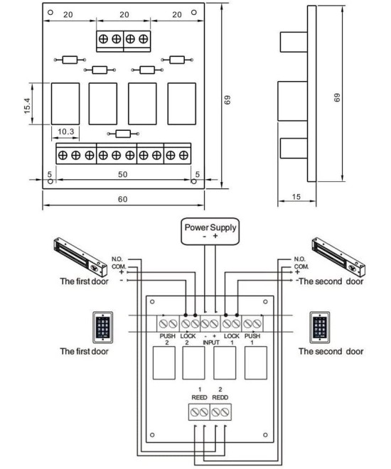 Modulo Rele de Control de Acceso de Dos Puertas RM-501