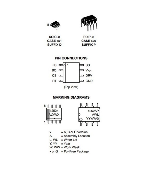 Regulador de voltaje NCP1252DDR2G (SMD/SMT)