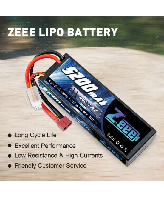 Batería tipo lipo recargable Zeee 7.4V 5200 / 6000mah 80C 2S