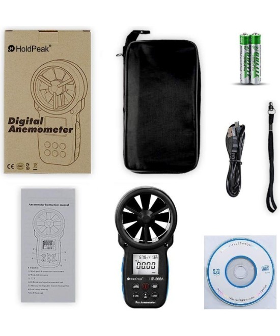 Medidor digital de velocidad del viento, temperatura y humedad Anemómetro HP-866A