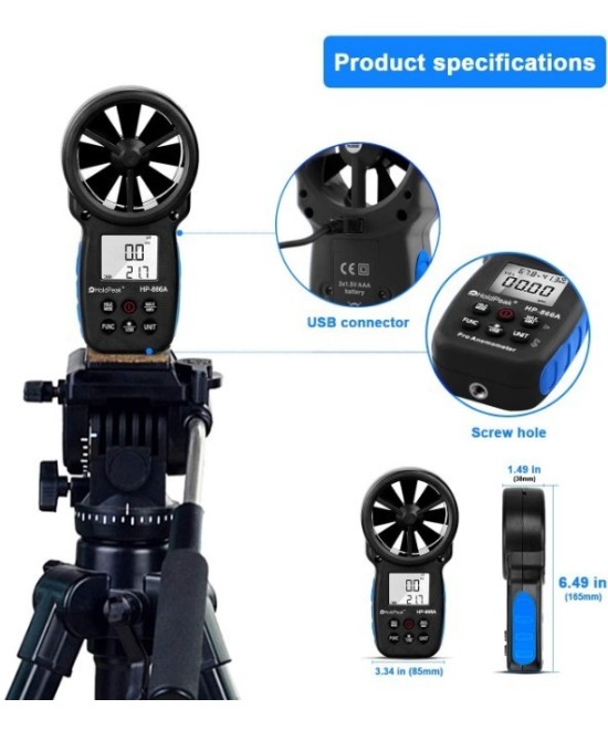 Medidor digital de velocidad del viento, temperatura y humedad Anemómetro HP-866A