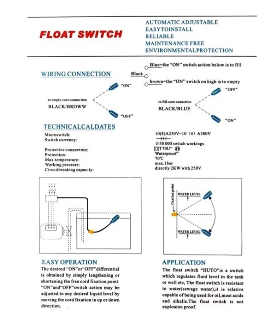 Sensor Flotador para Control de Nivel de Liquidos 2M