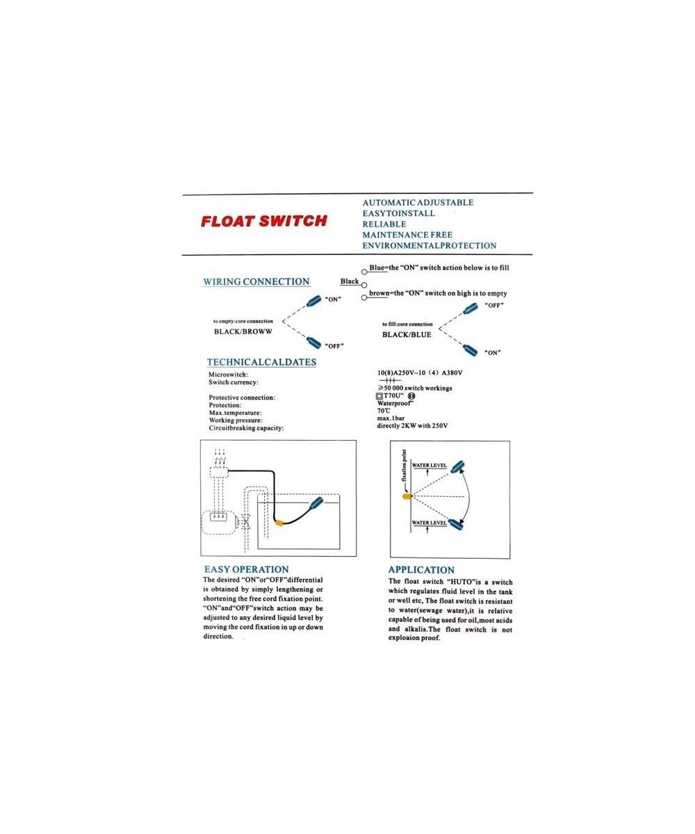 Sensor Flotador para Control de Nivel de Liquidos 2M