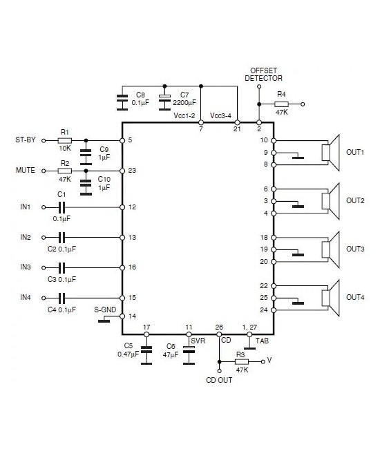 Amplificador de audio TDA7388A 4 x 42W 27 pines