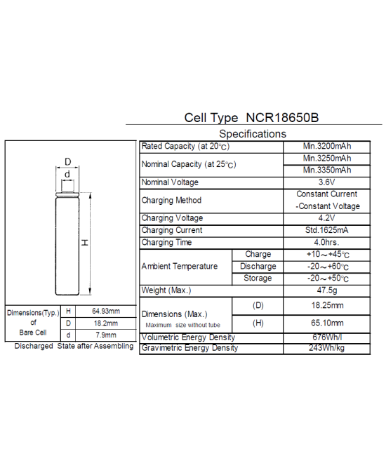 Bateria recargable Panasonic NCR18650GA 3.7V 3400mah 10A