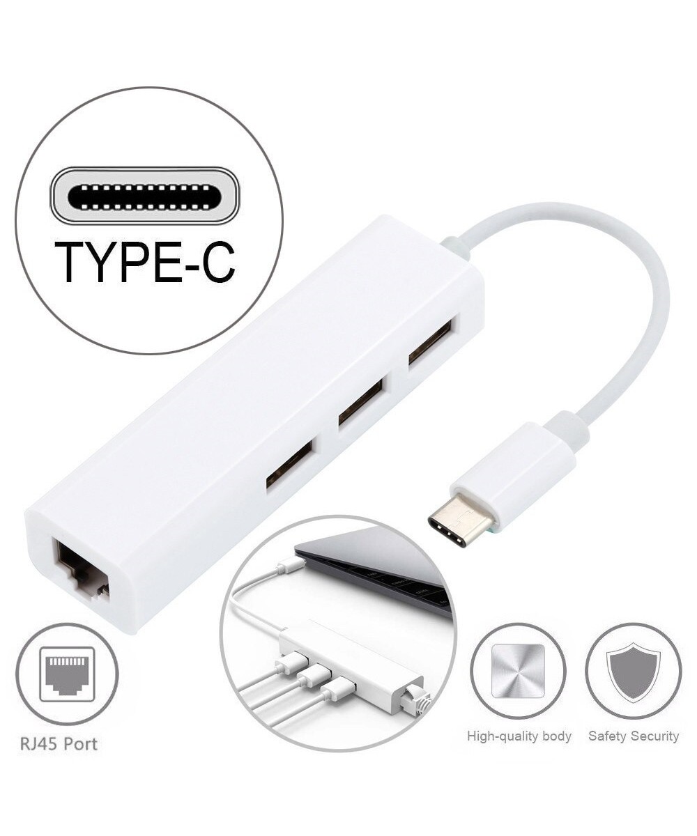 Adaptador de Red y HUB de USB-C a USB 2.0 y RJ45 10/100M